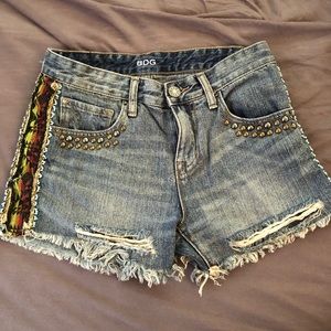 Embroidered, studded, & beaded high wasted shorts